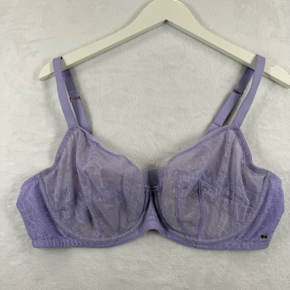 Savage X Fenty Purple Logo Script Unlined Lace Underwire‎ Bra 40DD Rose Gold HW